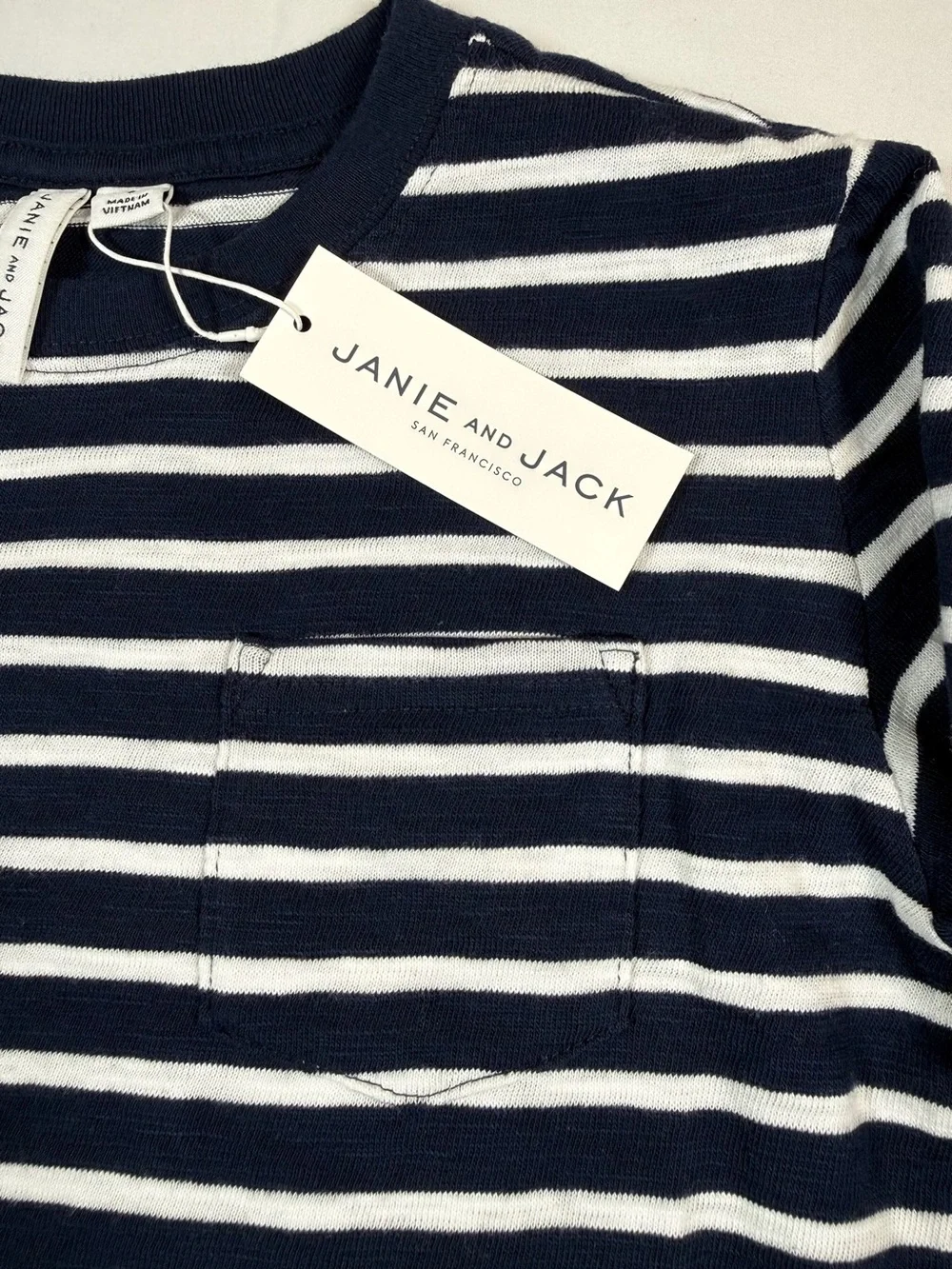 NWT JANIE AND JACK Boys Striped Pocket Long Sleeve Size 8 Coastal Nautical NEW